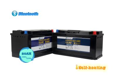 China 12V 80Ah die BT4.0 Marine Lithium Battery Camping Car-het Lithium van het Ijzerfosfaat verwarmen Te koop