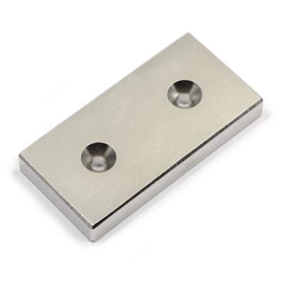 China Kellin Neodymium Magnet Block with Countersunk NdFeB Block Magnet with Two Countersunk Holes for sale