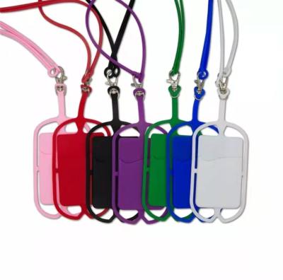 China Customized Unisex Logo Silicone Mobile Cell Phone Lanyards Neck Strap Holder Pouch with Card Slot Collar Strap for Smartphone for sale