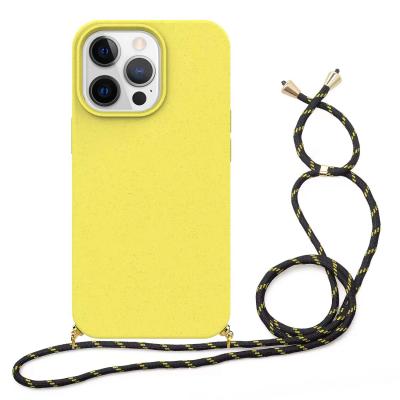 China Custom OEM Wheat Straw Recycle Necklace Shockproof Eco-Friendly Biodegradable Phone Case For iPhone 13 pro for sale