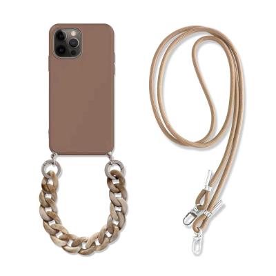 China Shockproof Diagonal Double Lanyard Girl Phone Case For iPhone Case With Neckline Silicone Lanyard Phone Case for sale