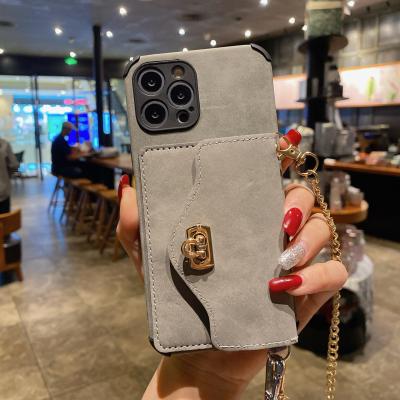 China Shockproof Card Slot Lady Phone Case With Lanyard For iPhone 11 12 Pro Max for sale