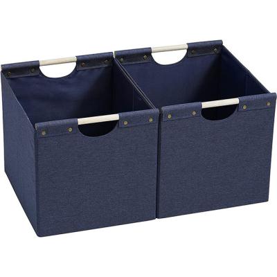 China Large capacity viable linen&non woven sundries storage organizer cube with 2 sturdy wooden hangles for sale