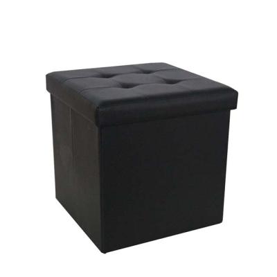 China Universal Eco - Friendly Antique Black Folding Square PU Leather Storage Ottoman for sale