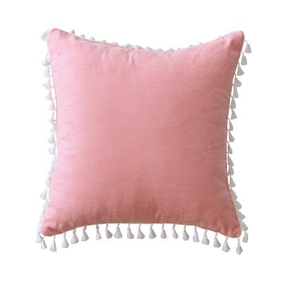 China Wholesale Nordic Suede Border Lace Fringe Pillow Case Ins Cotton PP Cotton Sheer Color Sofa Cushion Pillow Case for sale