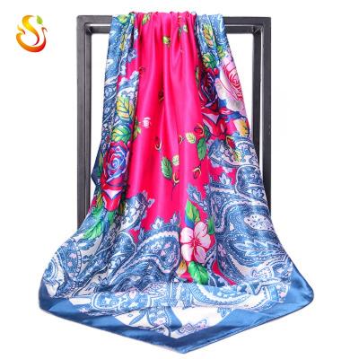 China Luxury 100% Polyester Branded Imitate Silk Scarf 90*90cm Square Scarves For Lady Women Hijab Silk Feeling Polyester Satin Scarf for sale