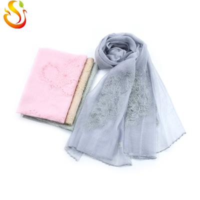 China New soft silk and wool blended pineapple silk grain pearl shawl lace hollow scarf high grade soft silk wool scarf for sale