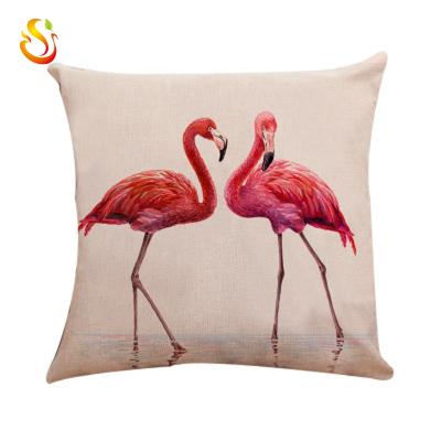 China Simple Wholesale Pink Literary Cushion Cover Waist Car Flamingo Watercolor Style Nordic Pillow Case for sale