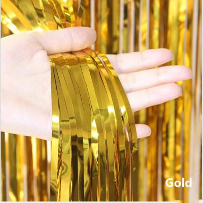 China Metallic Foil Tinsel Fringe Curtains Party Suppies Gold Decoration Backdrop For 2M Party Decoration 1M for sale