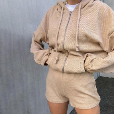 China Anti-wrinkle Women's Corduroy Fabric Sweatshirts Two Piece Set Single Ribbed Hoodies Square Autumn Winter Zipper Clothes for sale