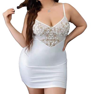 China Antibacterial High Quality Lace Lingerie Set White Fat Women Pajamas Matching Plus Size Pajamas Dress 2 Piece Lace Up Set for sale