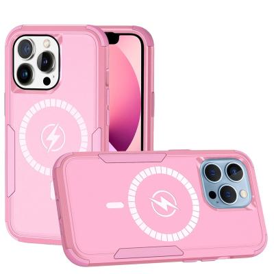 China New Shockproof For iPhone 14 14pro 14pro Max Contrast Color Armor Phone Case Shockproof Fast Magnetic Charging Cover Device for sale