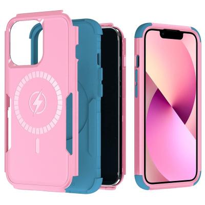 China New Shockproof For iPhone 14 14pro 14pro Max Contrast Color Armor Phone Case Shockproof Fast Magnetic Charging Cover Device for sale