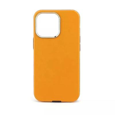 China Premium Shockproof PU Leather 2 in 1 with PC Camera Frame and Insert Anti-scratch Flannel Phone Cover for iPhone 11 12 13 14 for sale