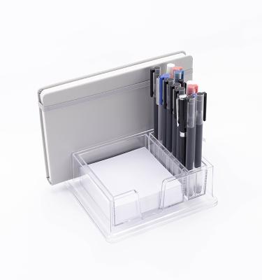 China Durable Plastic Desktop Clear Organization 9.5 x 9.5cm Card Holder Note Holder with Pen Holder for sale