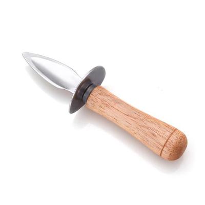 China Non-variable Stainless Steel Oyster Knife With Barrage-panel Wooden Kitchen Handle Outdoor Oyster Shelling Shucker Knife for sale