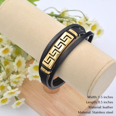 China 2022 CLASSIC Jewelry Wholesale Bracelets Men's Stainless Steel Men's Bracelet Charm Jewelry Leather Bracelets 8.5 Inches for sale