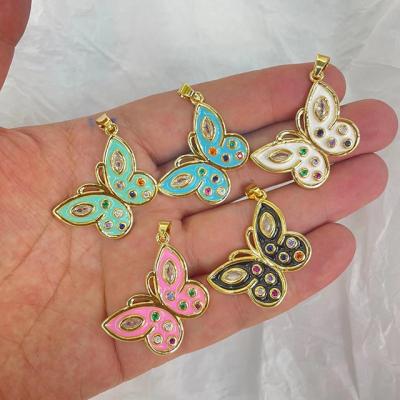 China Copper Painted Letter Beautiful 18k Pendant Painted Butterfly Butterfly Pendant Charms For Jewelry Making for sale