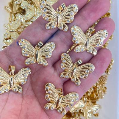 China Fashionable And Beautiful Jewelry Letter Pendant Butterfly Charms 18k Copper Zircon Butterfly Pendant for sale