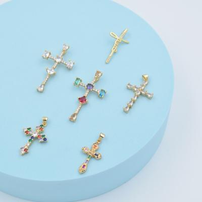 China Dropshipping 18k Gold Plated Rainbow CZ Micro Pendant Religious Charm Necklaces Paved Blessed Crusader Saint Religious Pendants for sale