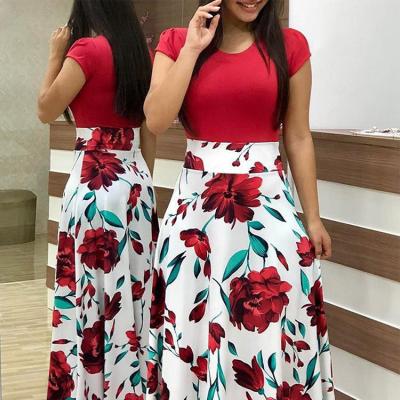 China 2021 Plus Size Women's Chiffon Long Skirt Women's Summer Dress Wholesale Flower Print Color Block Long Maxi Muslim Skirt for sale