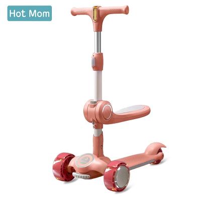 China Hot Toy Foldable Scooter Adjustable Height Kids Skateboard Mommy Baby Scooter Adjustable Height For 2-9 Years Child With Seat Pink for sale