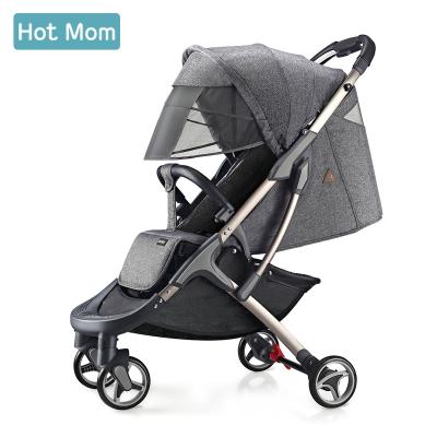 China Canvas Hot Mom Baby Stroller Umbrella Stroller Lightweight Gray With Foot Cover Rain Cover Cup Holder for sale