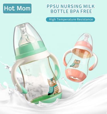 China PPSU Warm Mom Breast Milk Bottle Wide-neck PPSU Feeding Bottle Soft Silicone Nipple Collapse Anti-Colic bps Resistant and BPA FREE for sale