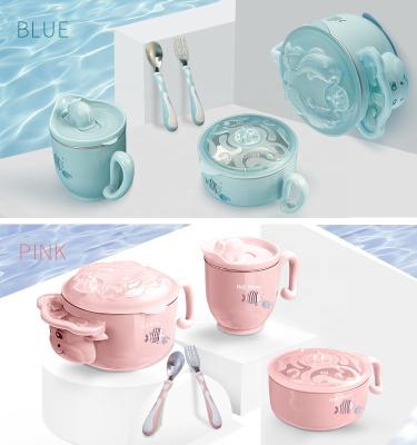 China BPA Free Mommy Warm Baby Feeding Set Includes Baby Feeding Bowl with Lid, Drip-Free Cup, Spoon and Fork with Travel Case for Babies 6m+ for sale