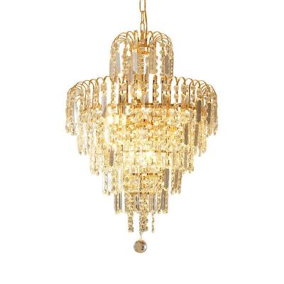 China Factory Wholesale Modern Best Room Crystal Ceiling High Mesh Hanging Light Gold And Cheapest Luxury European Chandelier for sale