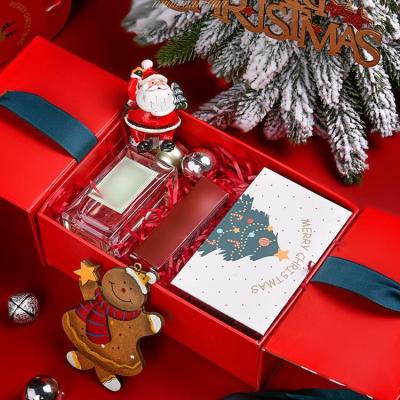 China Materials Recycled In Stock Red Christmas Book Type Opening Packing Box Christmas Gift Present Document Folio For Cosmetic Luxury for sale