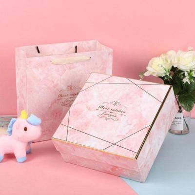 China Recycled Materials OEM Custom Pink Marble Gift Giving Present Cardboard Paper Packaging Box For Christmas for sale