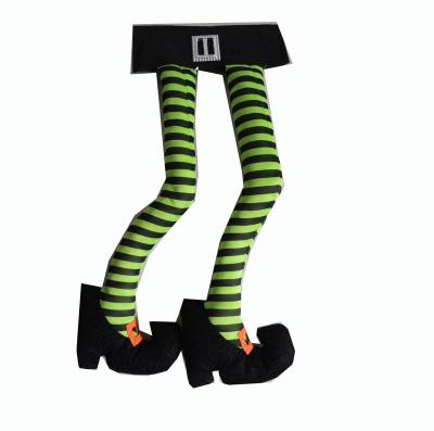 China 2021 Candy Bag Festival New Arrival Halloween Stripe Witch Leg Decoration With Silver Buckle Decoration for sale