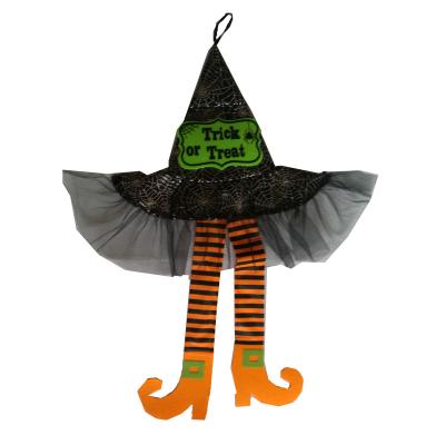 China 2021 Candy Bag New Arrival Festival Halloween Witch Hat Decoration With Glitter Pattern And Stripe Legs for sale