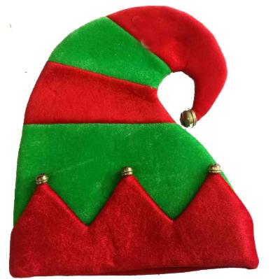 China 2021 Luxury Appliqued Cloth Character New Arrival Christmas Velvet Stripe Elf Hat With Bells for sale