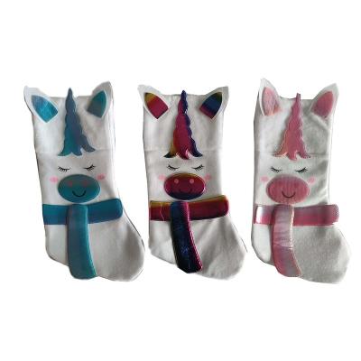 China 2021 New Fashion Christmas Appliqued Unicorn Stocking for sale