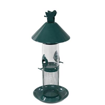 China Auto Time Amazon Slow Introduces Bird Lovers Outdoor Gardening Green Can Put Two Kinds Of Single Feeders Metal Bird Hanging Feeder for sale