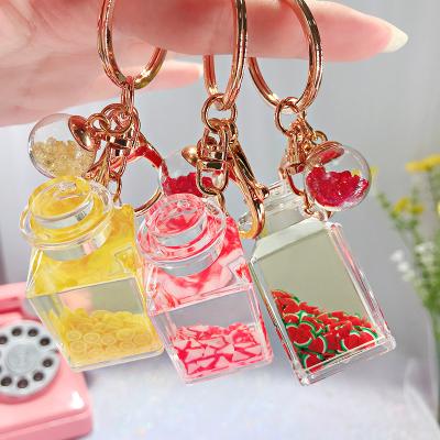 China Amazon Time Bag Decoration Small Craft Gifts Cute Slow Girl Car Key Chain Ring Float Fruit Bottle Metal Hanging Key Chain Accessories for sale