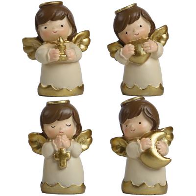 China Minimalist Time Slow 4pcs Set Cute Angel Model Wing Ornament Statue Indoor Home Cartoons Resin Crafts Small Decor Desktop Birthday GiftToy for sale