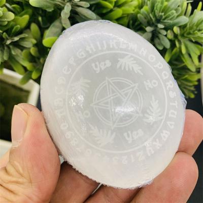 China Wholesale High Quality Oval White Selenite Healing Selenite Palm Stone Chakra Slab From Europe for sale