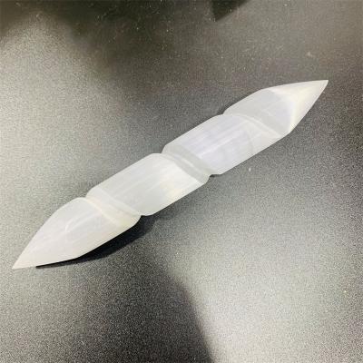 China Europe Wholesale White Selenite Spiral Wands Massage Energy Healing Selenite Double Pointed for sale