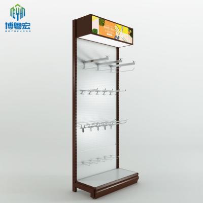 China Floor Double Sided Rack Metal Pegboard Hardware Wholesales Hanging Hooks Shelf Tools Store Show Product Display Stand for sale