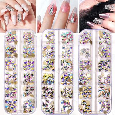 China 3d nail art diy decoration DIY design press on large nail with flat opal mix sizes 3d crystal glass ab colored rhinestones in box kit for nail art for sale