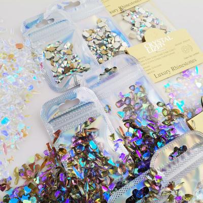 China Easy Apply Factory Mix Wholesale Flatback ab Aurora Diamond Rhinestone Crystal Cut 3D Decorations So Cheap For Nail Art for sale