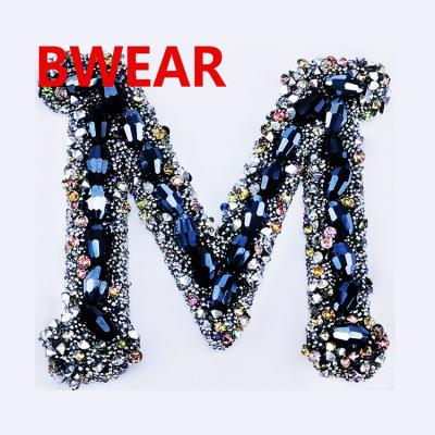 China Wholesale Fashion Beaded 3D Crystal Fabric Rhinestone Letter Appliques Iron On Rhinestone Letters for sale