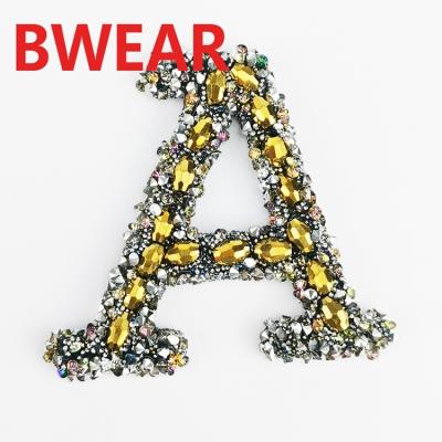 China 3D Alphabet Handmade 3D Beaded Rhinestone Applique Letter Patches Glitter for sale