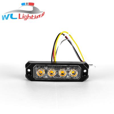 China Police 4 LED Blue Warning Strobe Lighthead Grill Surface Mount Flash Strobe Amber Blue Lights For Truck Trailer WL-52025F-4 for sale