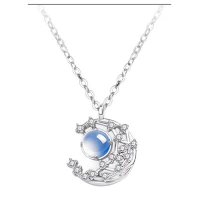 China LS Other Starry Moon Sterling Silver Necklace for Girls, Luxury and Small Group Moonlight Stone for sale