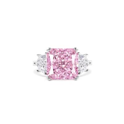 China S925 Series Cute Elegant High-end Atmospheric Square Silver Cherry Blossom Pink Diamond Set Women's Ring for sale