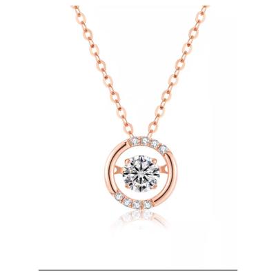 China Romantic Jumping Heart Mosan Necklace 18K Rose Gold Colorful Gold Round Pendant With Ring Collar Chain Smart Valentine's Day Gift for sale